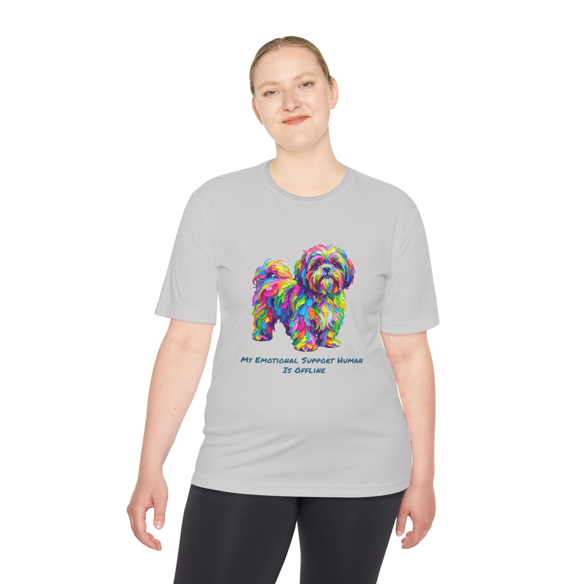 Shih Tzu Performance Shirt — Colorful Dog Graphic Tee (My Emotional Support Human Is Offline)