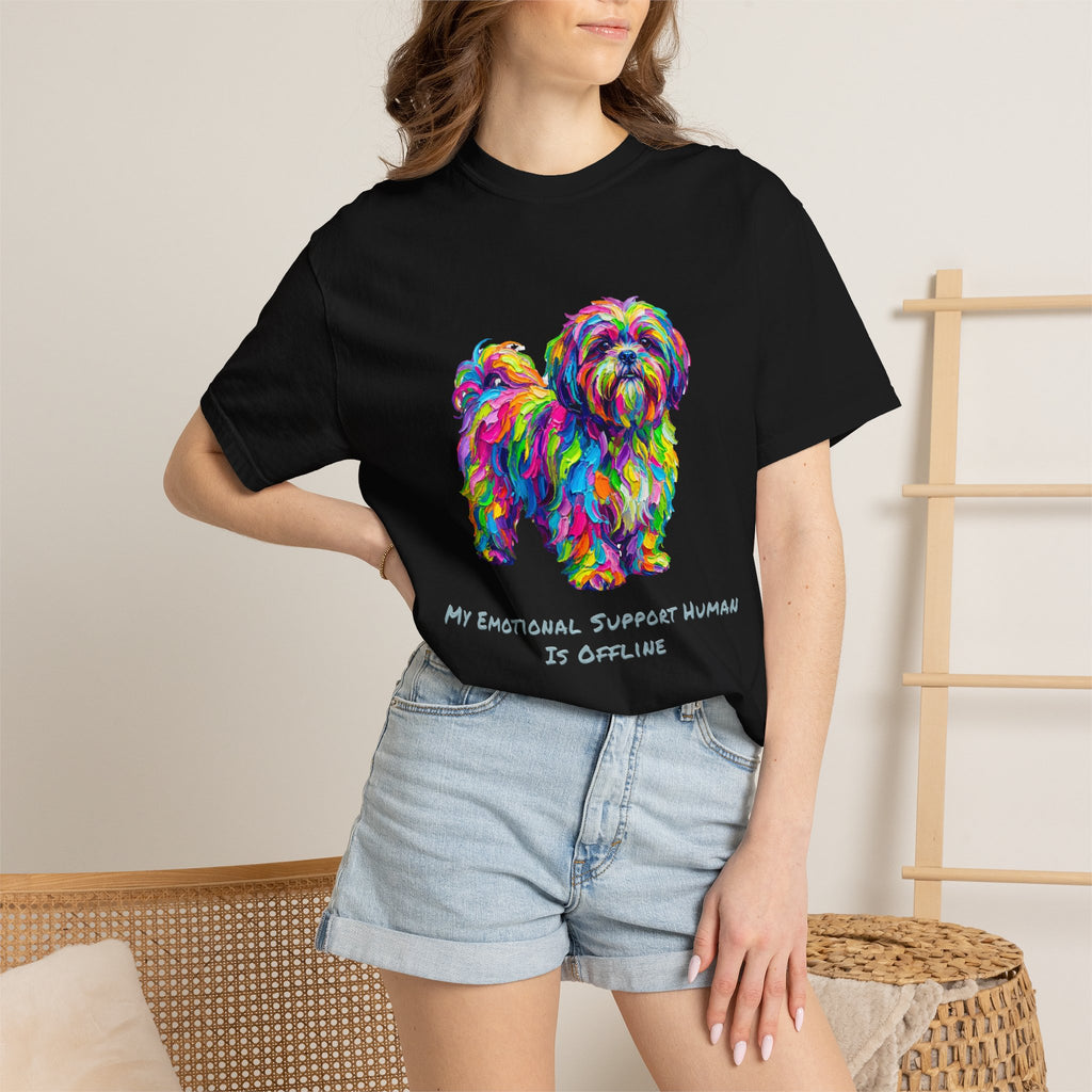 Colorful Emotional Support Dog T-Shirt — “My Emotional Support Human Is Offline” Tee