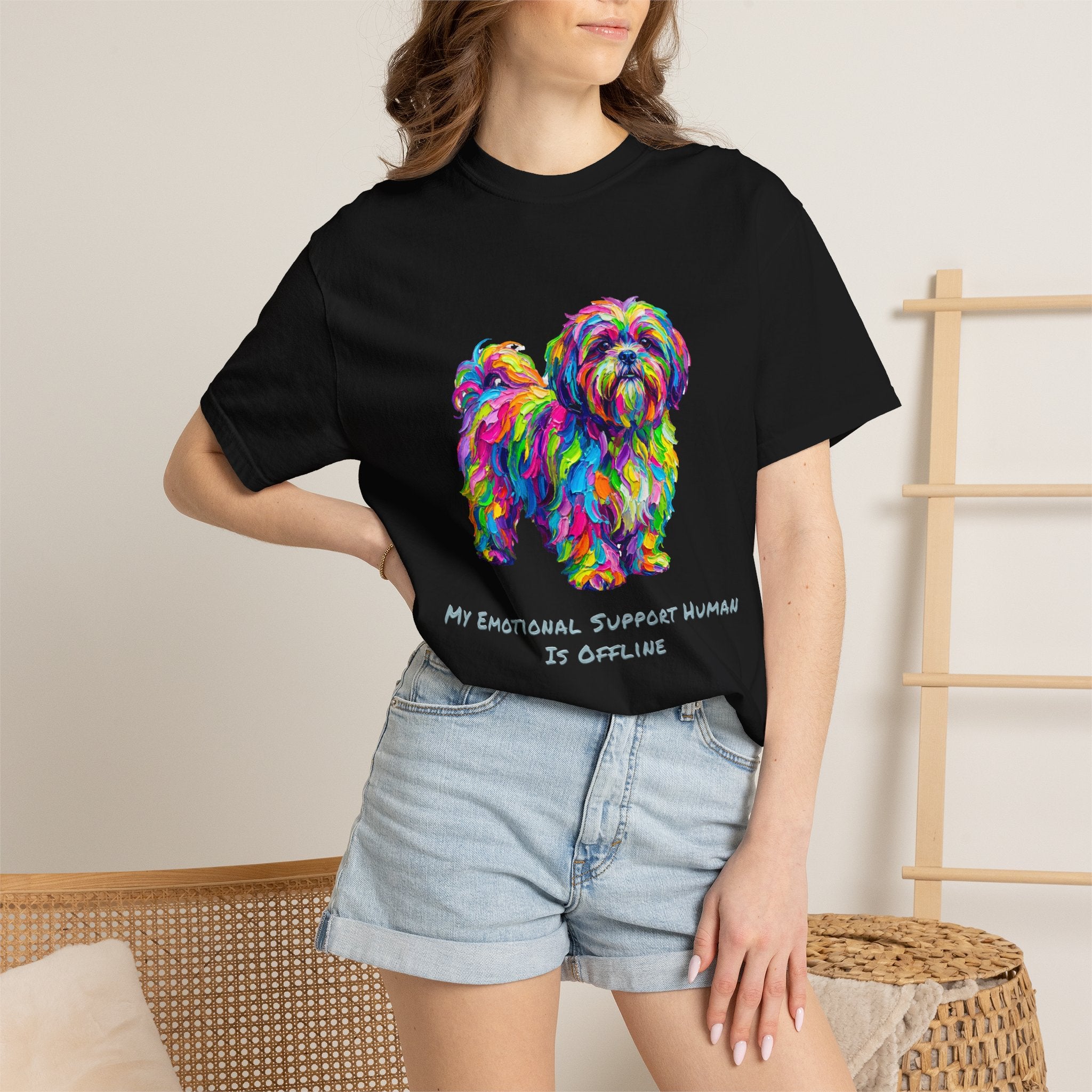 Colorful Emotional Support Dog T-Shirt — “My Emotional Support Human Is Offline” Tee