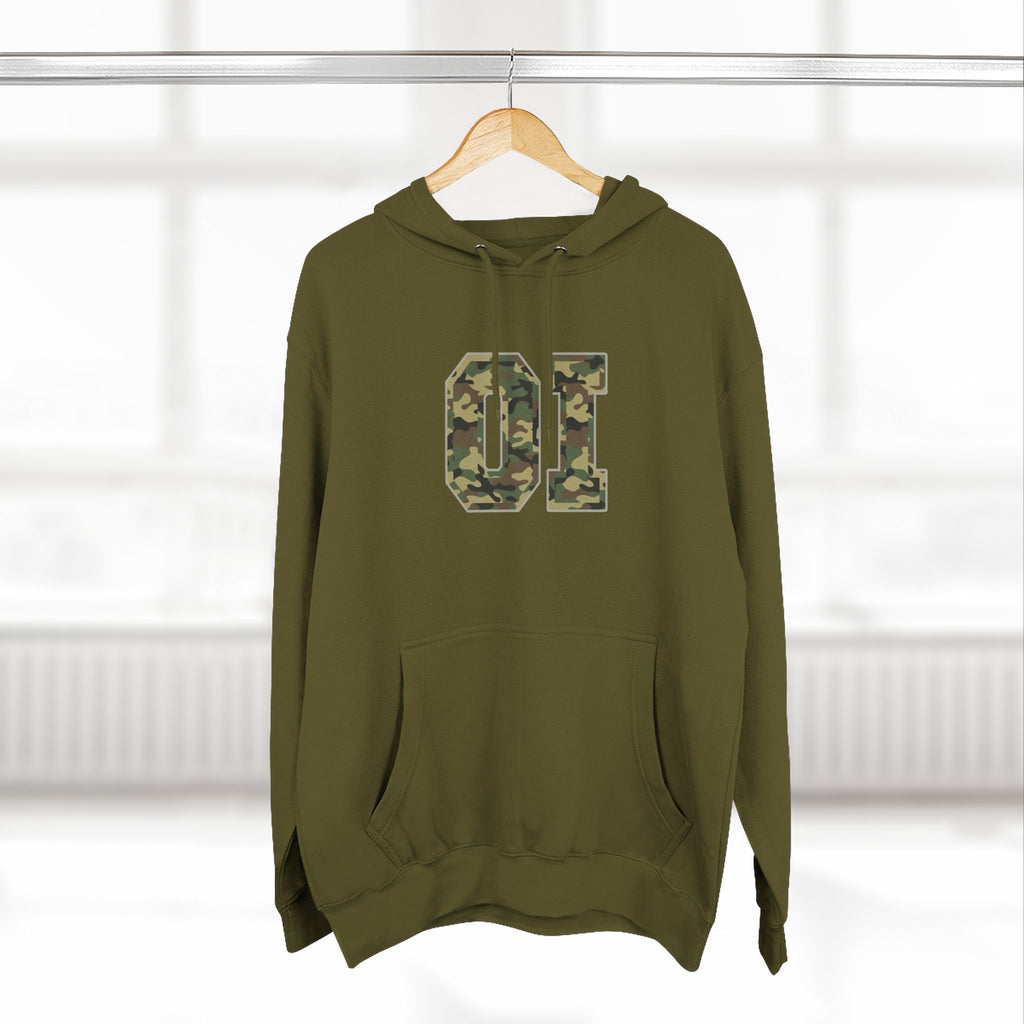 Camo 'OI' Fleece Hoodie — Military Number Camo Pullover (Organic Intelligence)