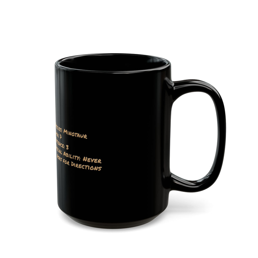 Minotaur Stats Card Black Coffee Mug (15oz)