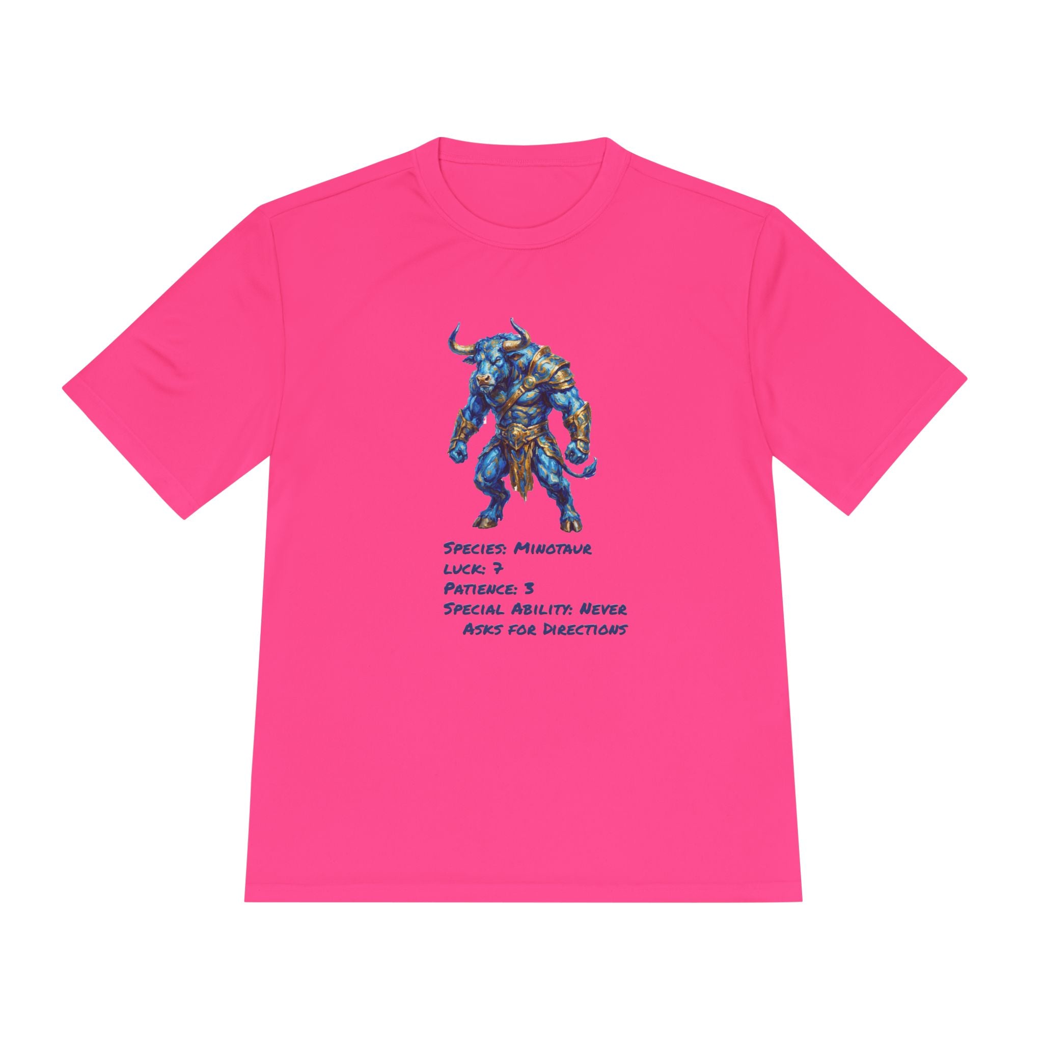 Minotaur RPG Character Moisture Wicking Shirt — "Special Ability: Never Asks for Directions"