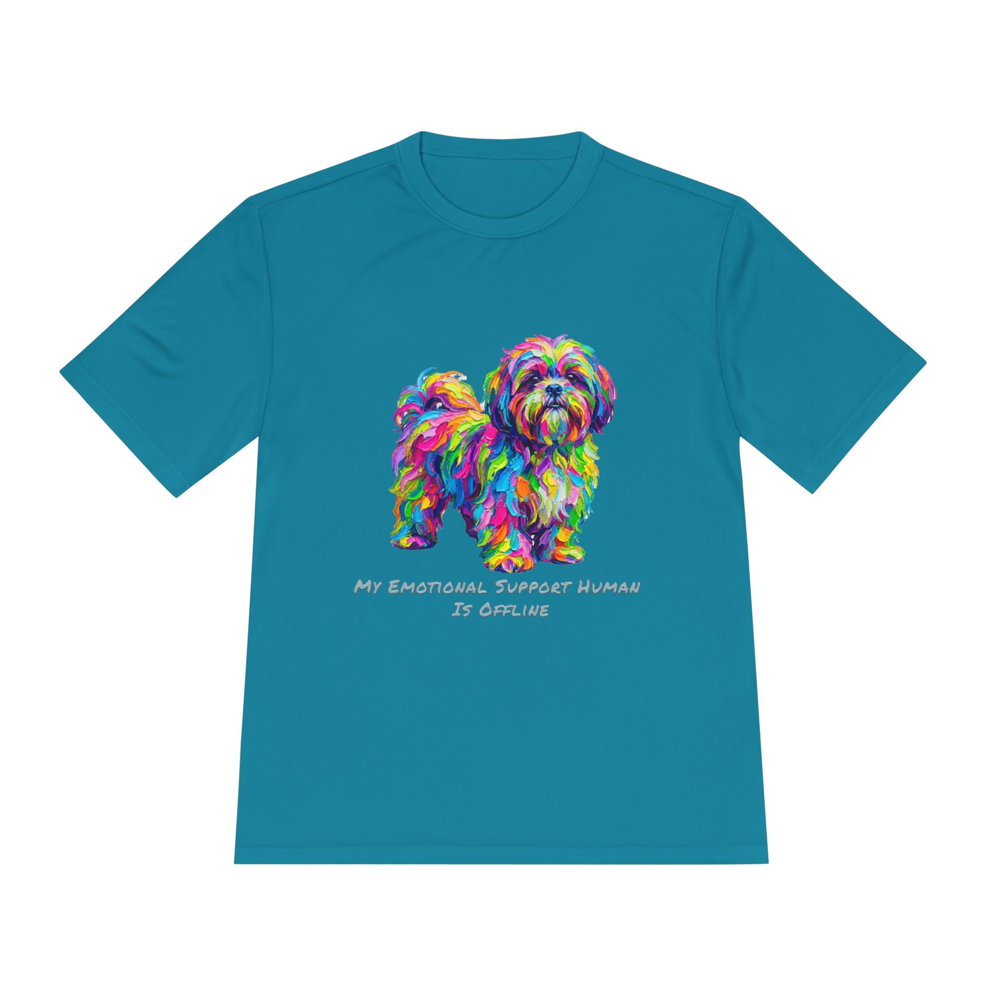 Shih Tzu Performance Shirt — Colorful Dog Graphic Tee (My Emotional Support Human Is Offline)