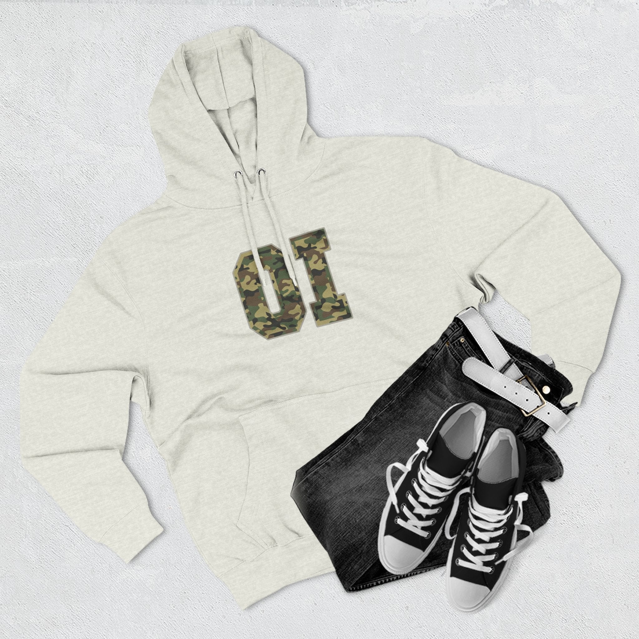 Camo 'OI' Fleece Hoodie — Military Number Camo Pullover (Organic Intelligence)