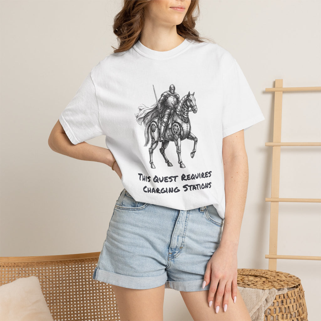 Knight & His Steed T‑Shirt — “This Quest Requires Charging Stations" Tee
