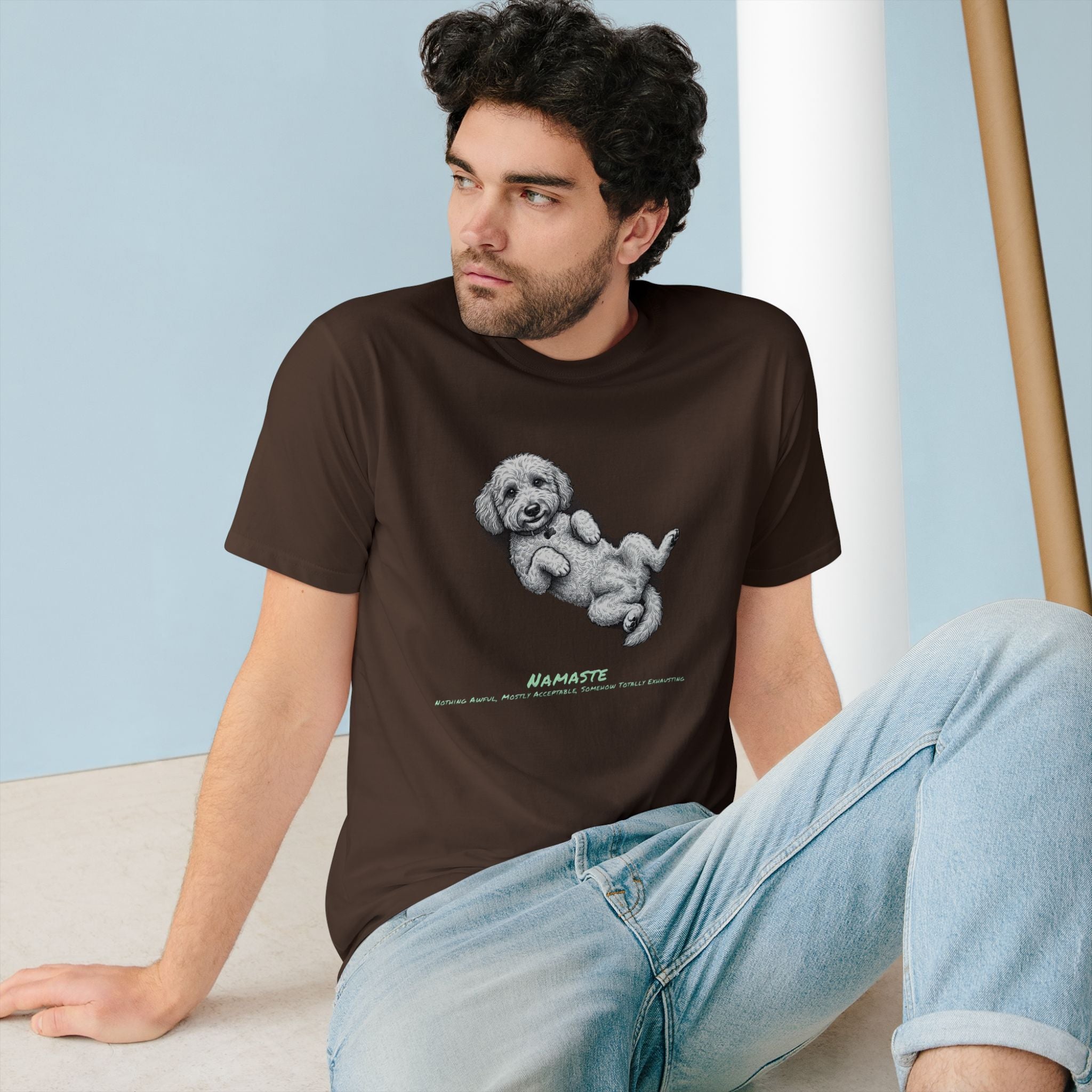 Organic Namaste Dog Graphic T-Shirt (Nothing Awful, Mostly Acceptable, Somehow Totally Exhausting)