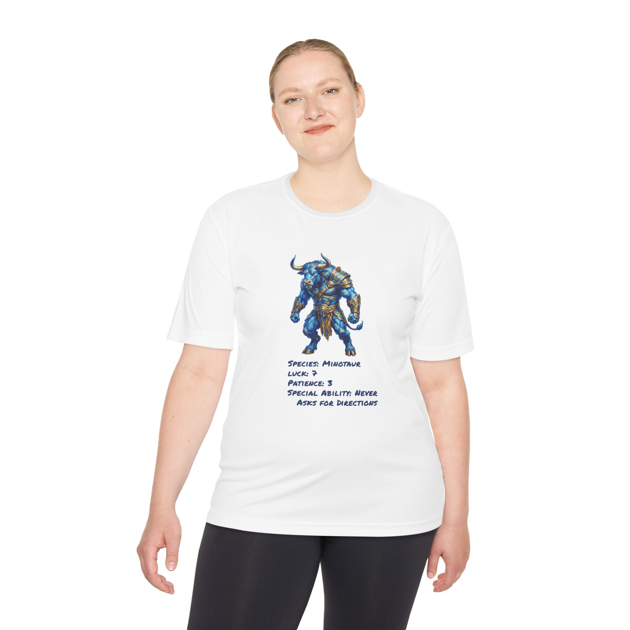 Minotaur RPG Character Moisture Wicking Shirt — "Special Ability: Never Asks for Directions"