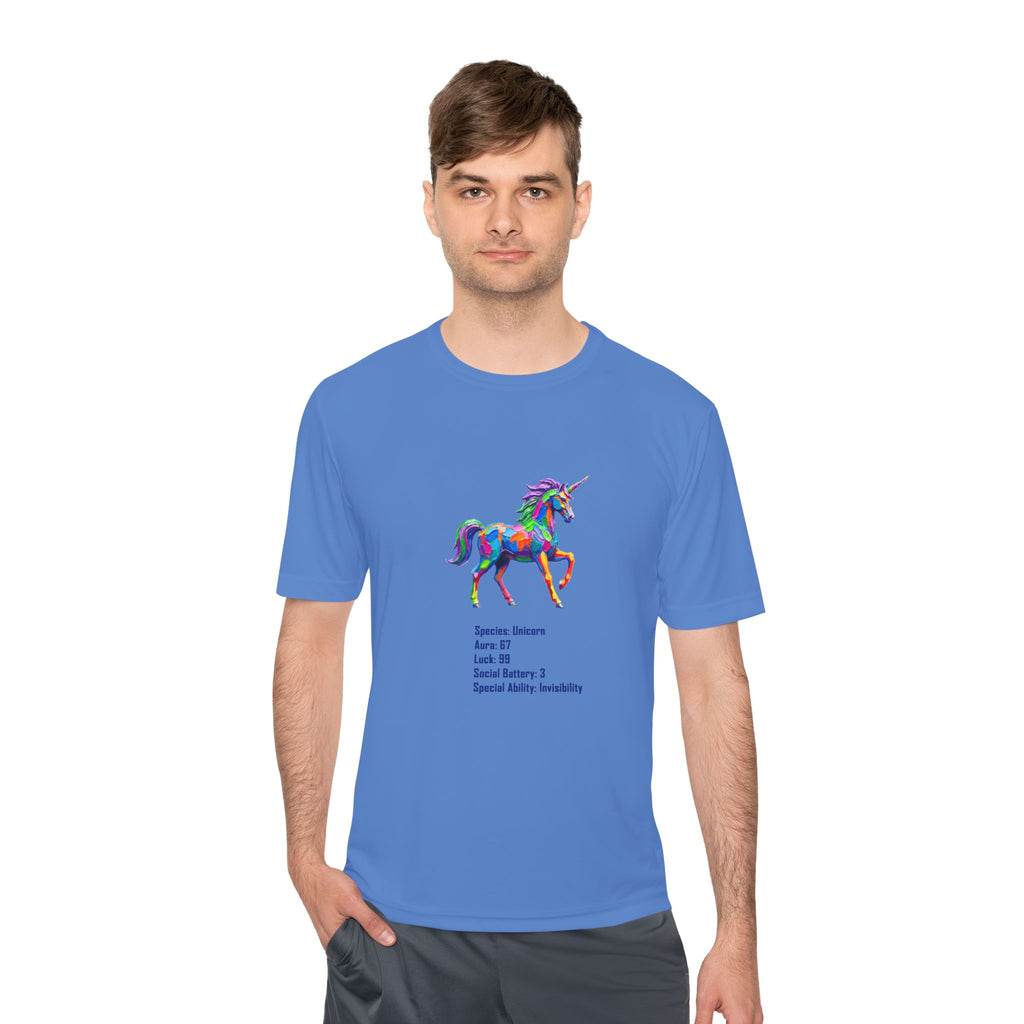 Unicorn Stat Card Moisture Wicking Shirt — "Special Ability: Invisibility"