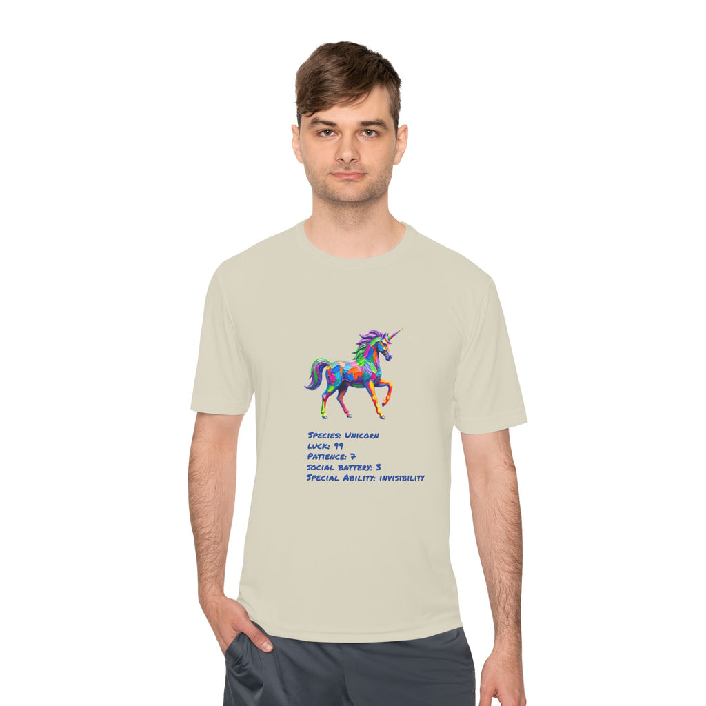 Unicorn Stat Card Moisture Wicking Shirt — "Special Ability: Invisibility"