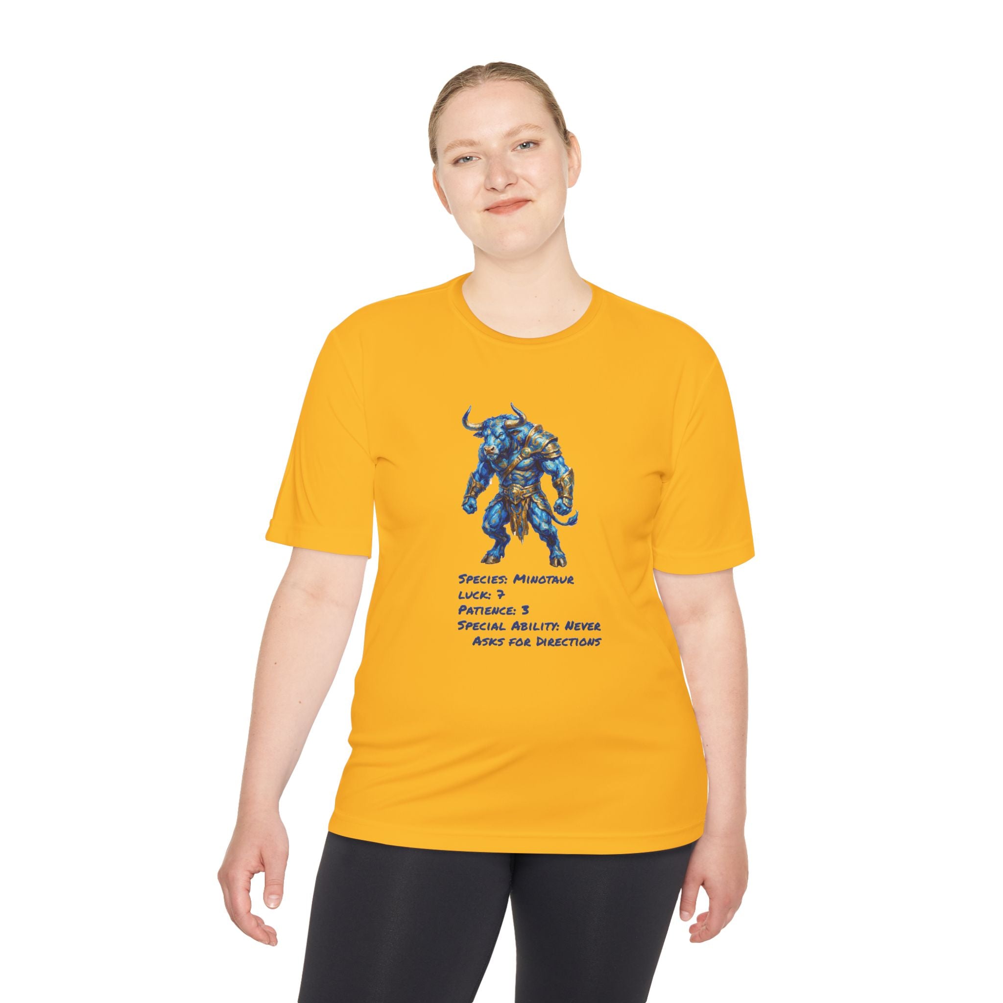 Minotaur RPG Character Moisture Wicking Shirt — "Special Ability: Never Asks for Directions"