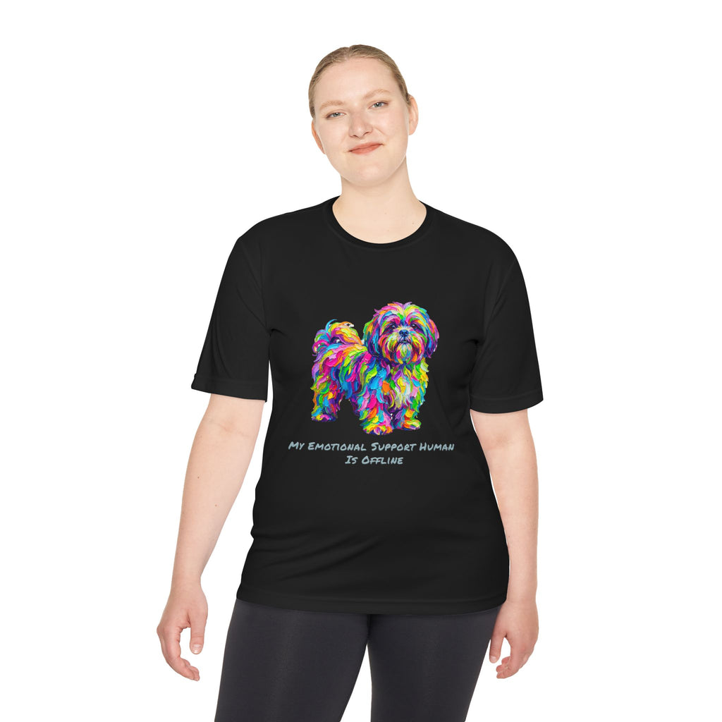 Shih Tzu Performance Shirt — Colorful Dog Graphic Tee (My Emotional Support Human Is Offline)