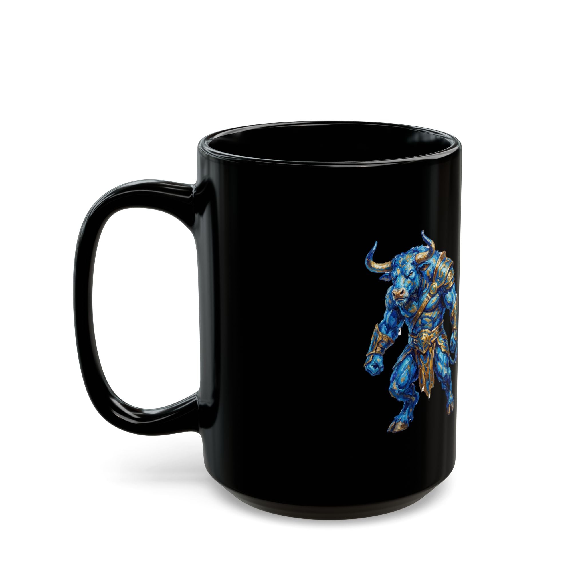 Minotaur Stats Card Black Coffee Mug (15oz)