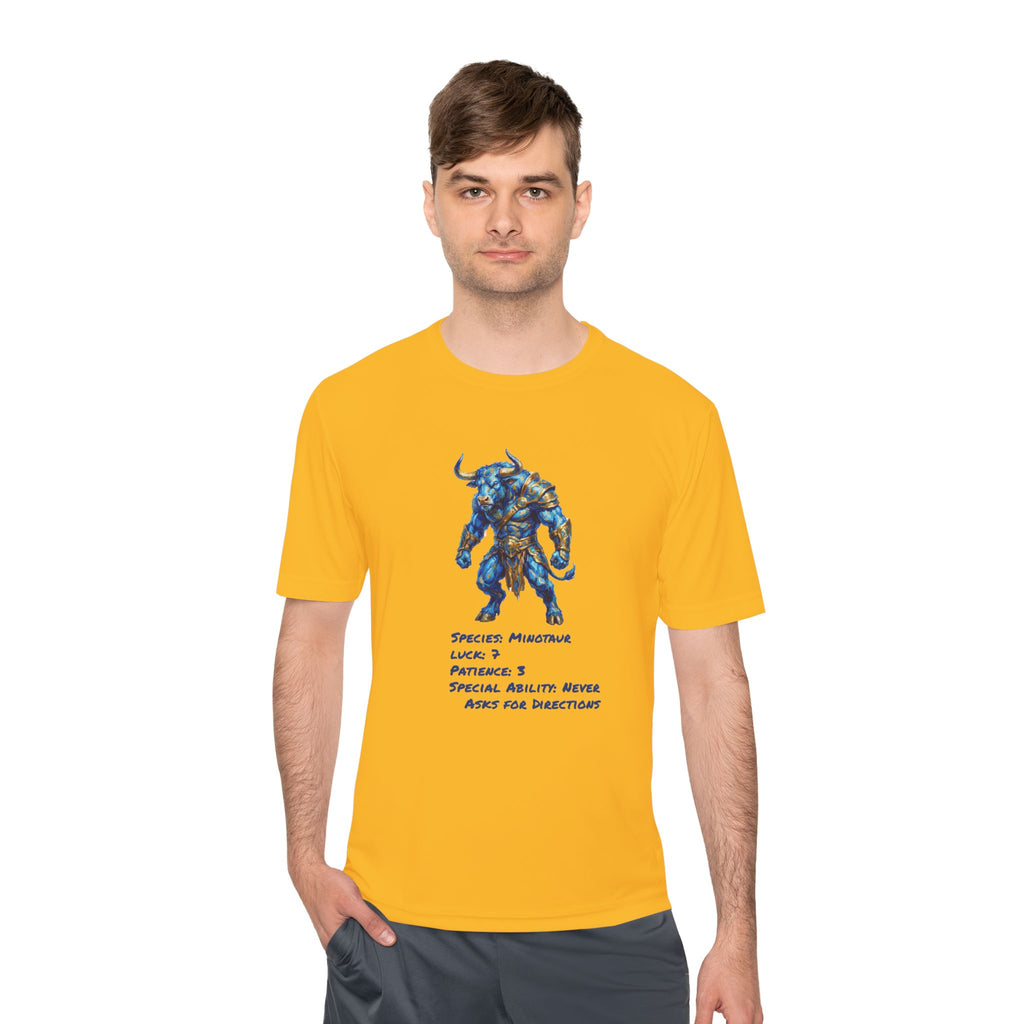 Minotaur RPG Character Moisture Wicking Shirt — "Special Ability: Never Asks for Directions"