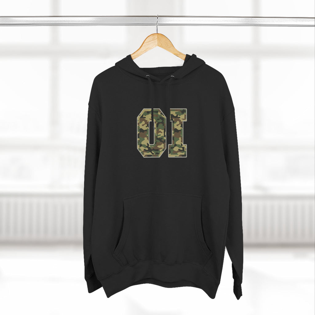 Camo 'OI' Fleece Hoodie — Military Number Camo Pullover (Organic Intelligence)