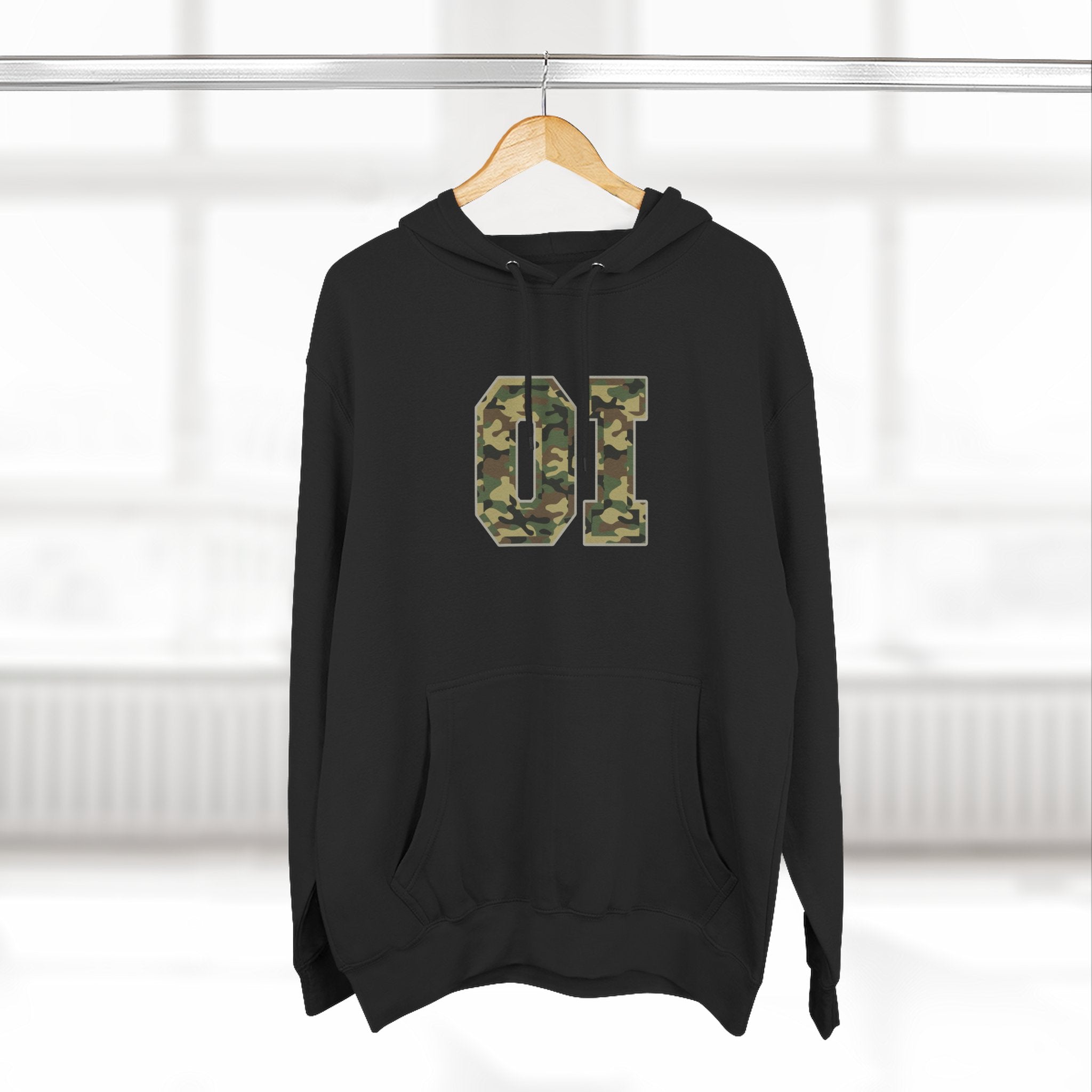 Camo 'OI' Fleece Hoodie — Military Number Camo Pullover (Organic Intelligence)