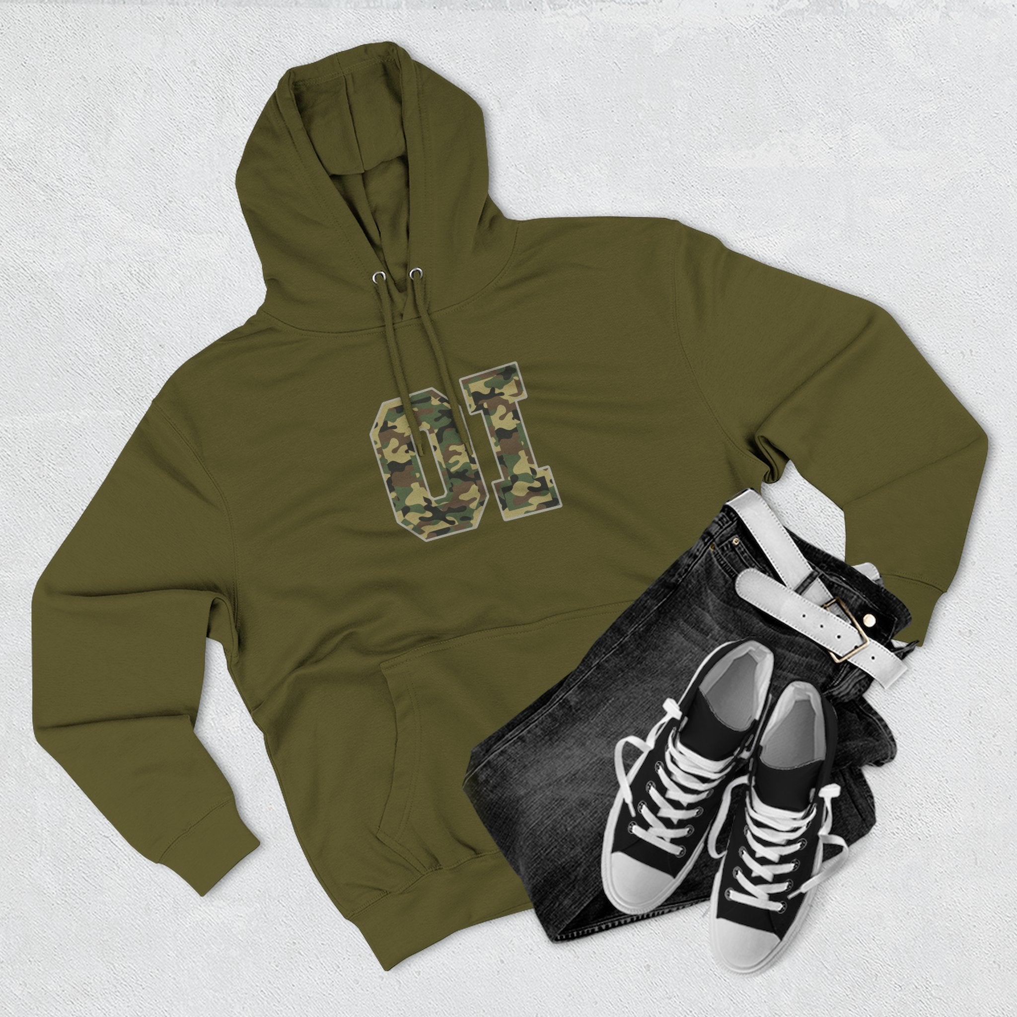 Camo 'OI' Fleece Hoodie — Military Number Camo Pullover (Organic Intelligence)