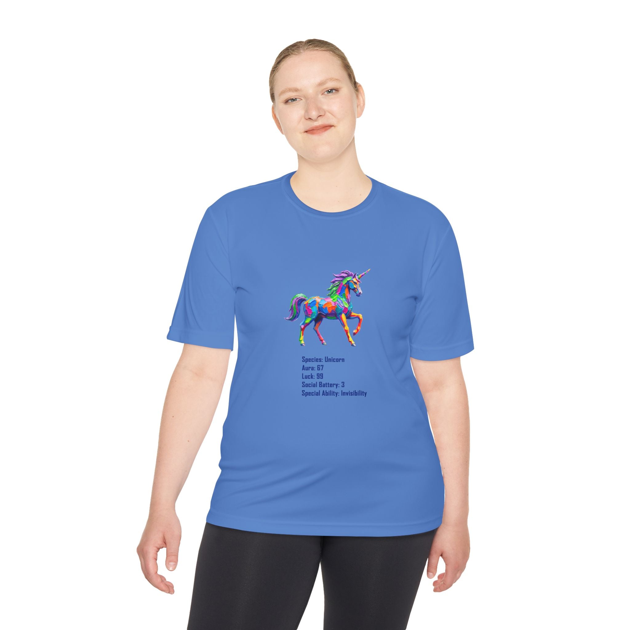 Unicorn Stat Card Moisture Wicking Shirt — "Special Ability: Invisibility"