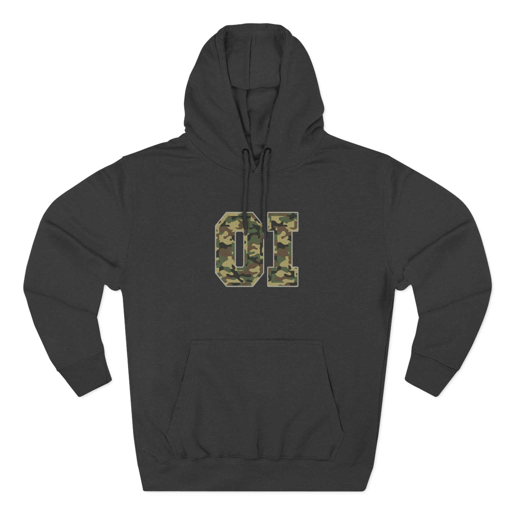 Camo 'OI' Fleece Hoodie — Military Number Camo Pullover (Organic Intelligence)