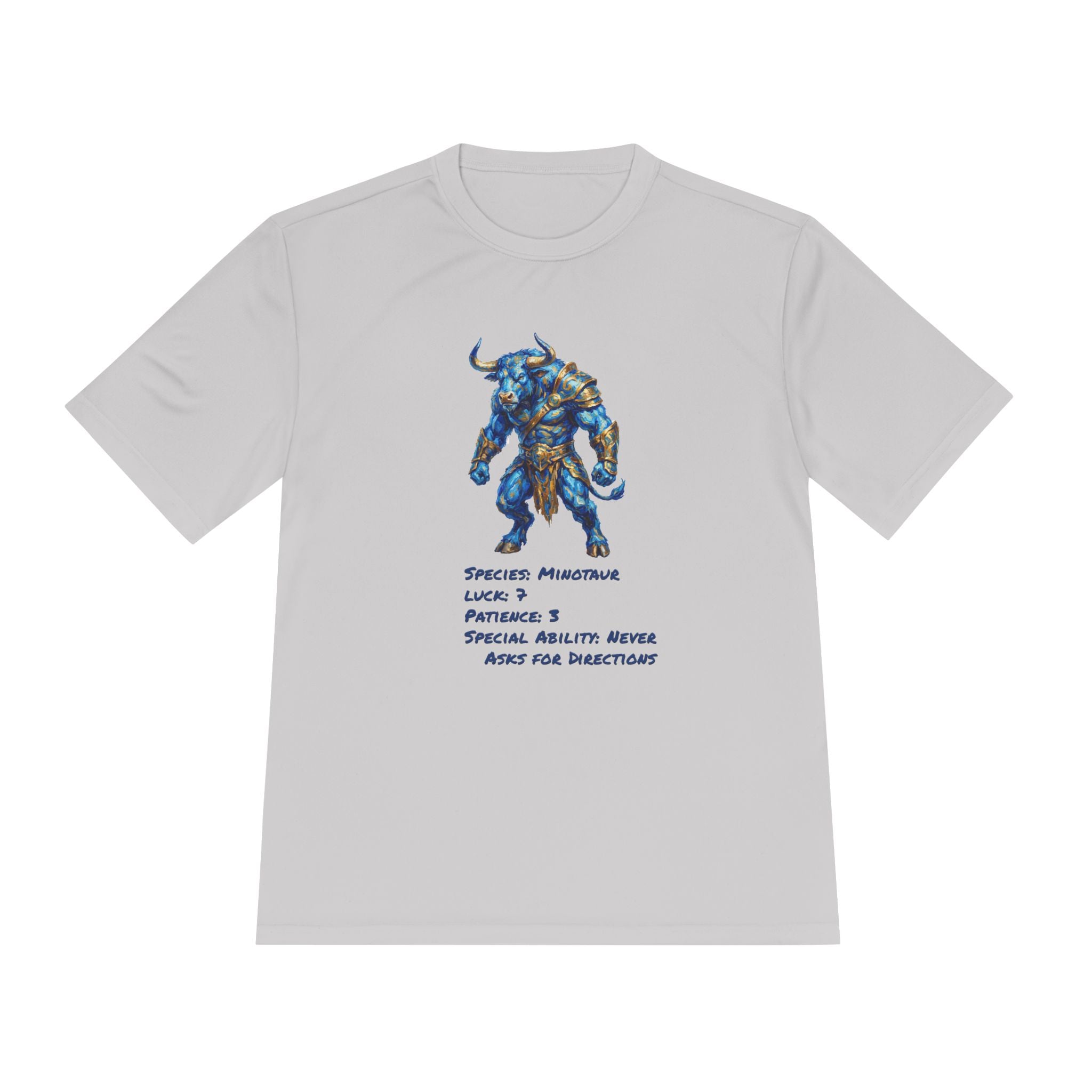 Minotaur RPG Character Moisture Wicking Shirt — "Special Ability: Never Asks for Directions"