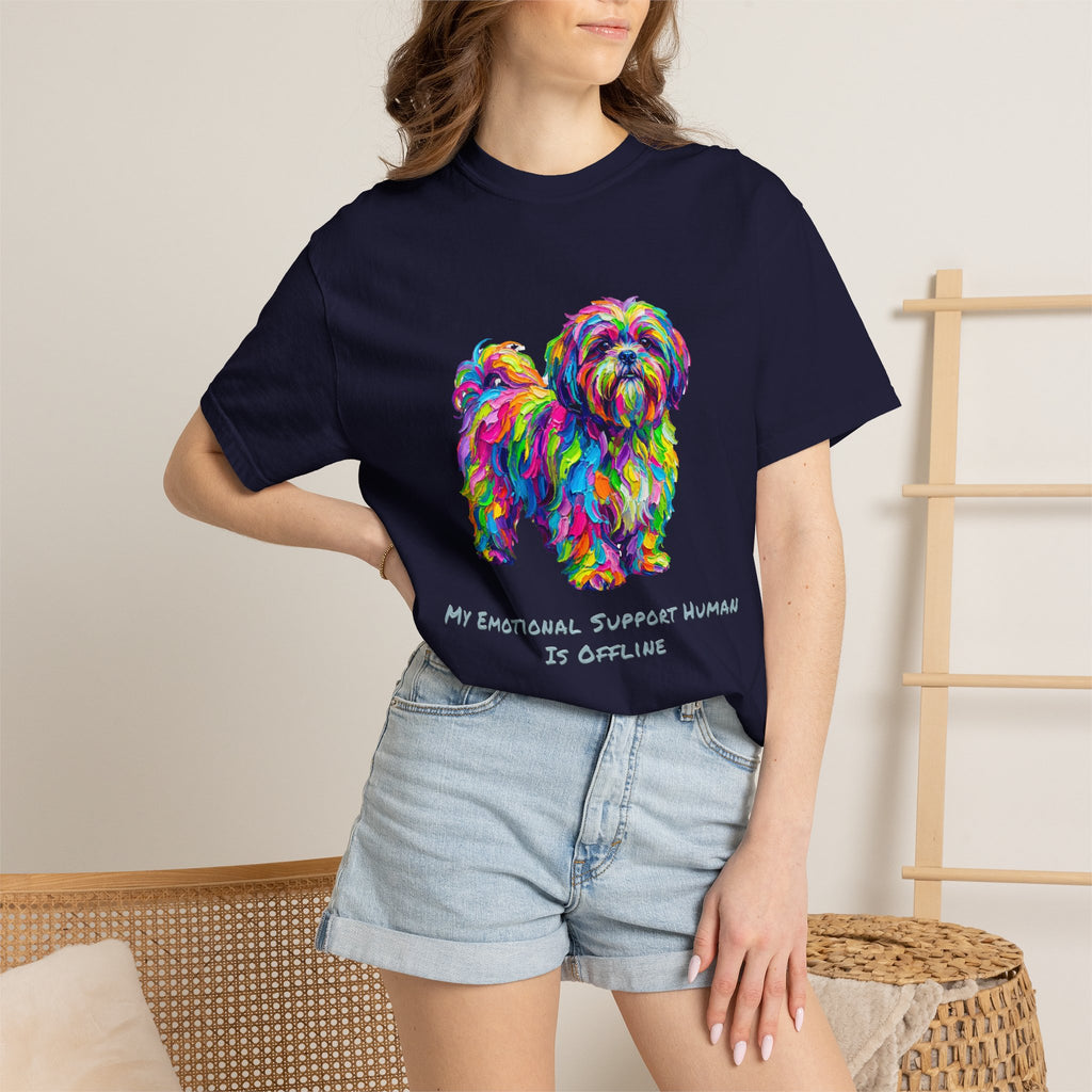 Colorful Emotional Support Dog T-Shirt — “My Emotional Support Human Is Offline” Tee