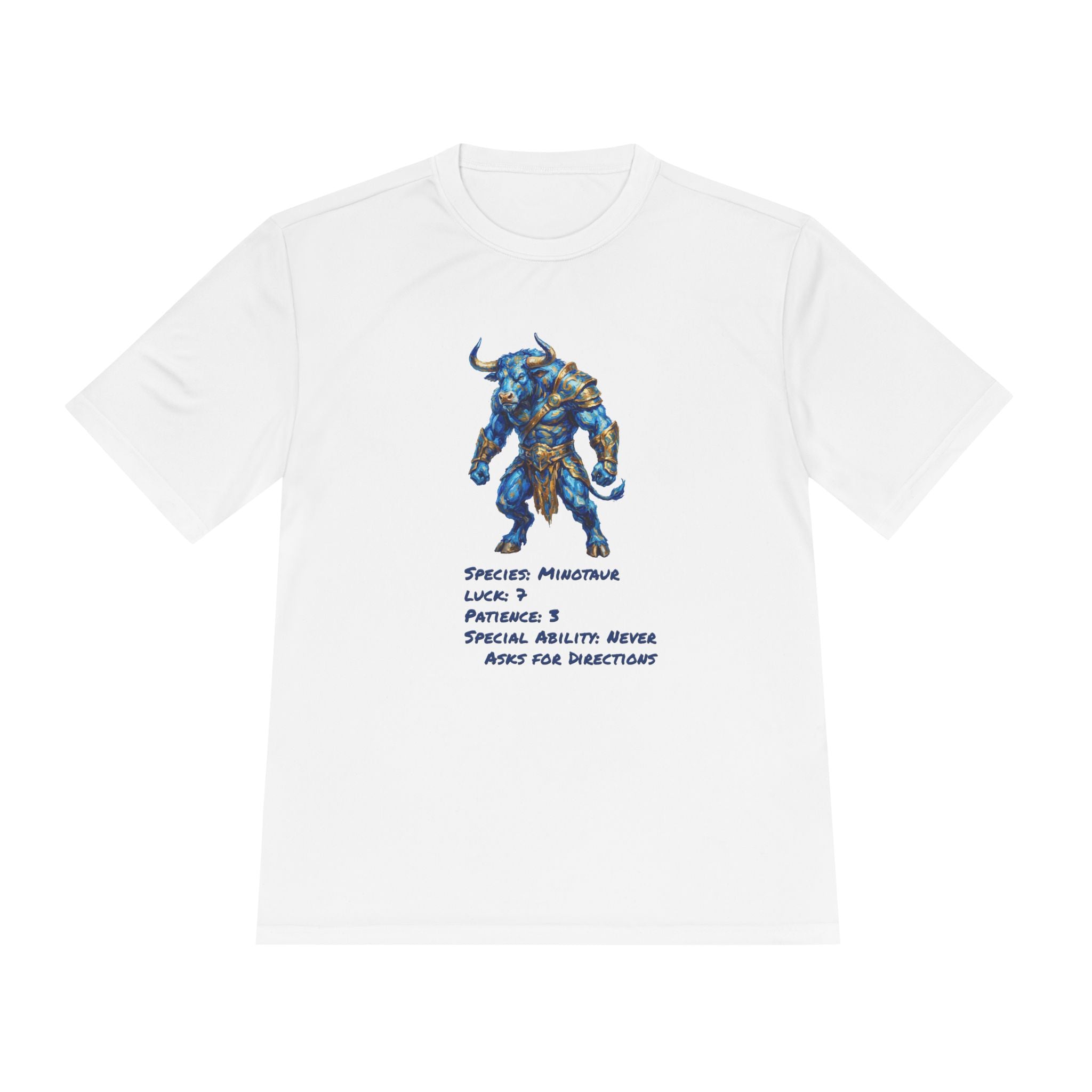 Minotaur RPG Character Moisture Wicking Shirt — "Special Ability: Never Asks for Directions"