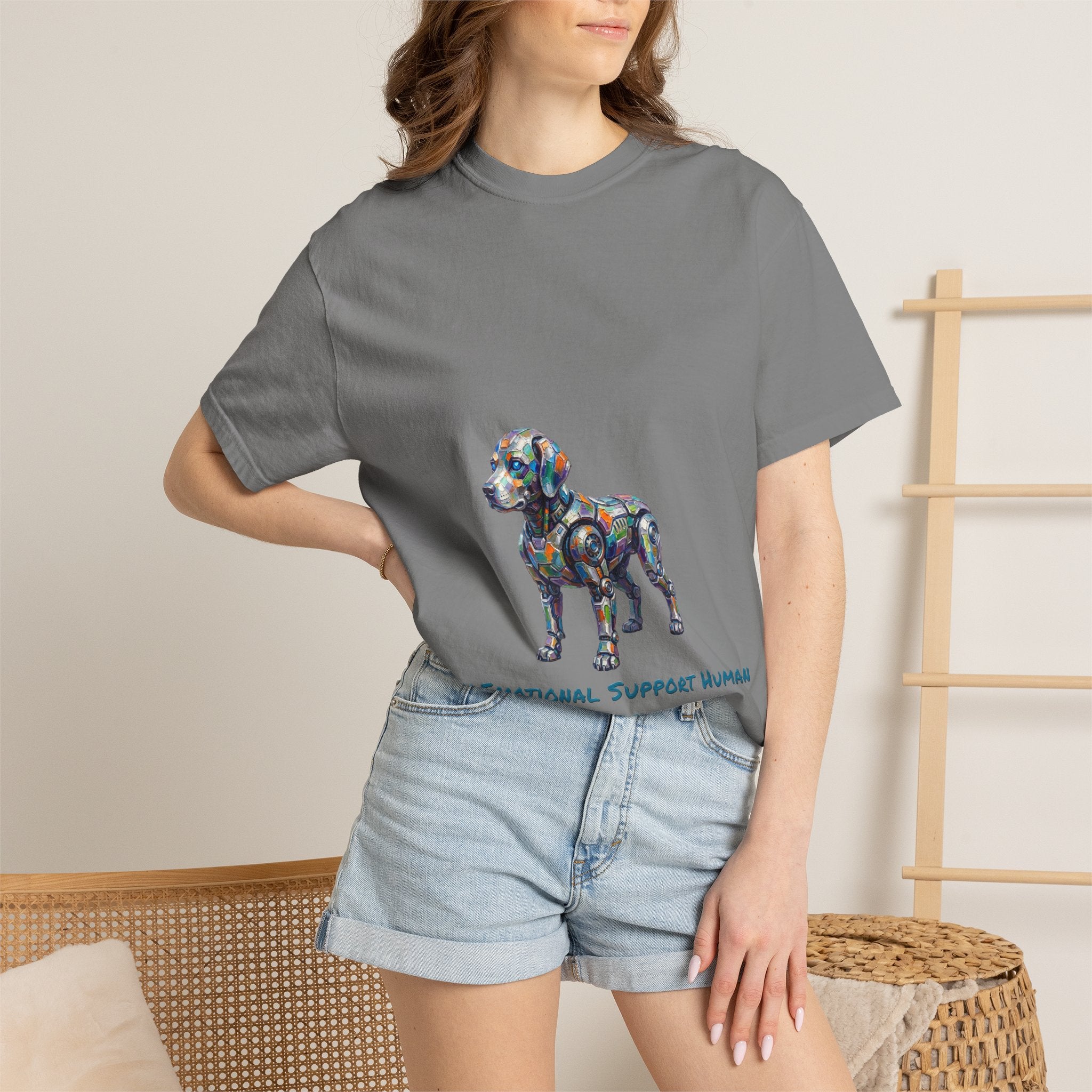 Robot Dog T‑Shirt — “My Emotional Support Human Is Offline Tee