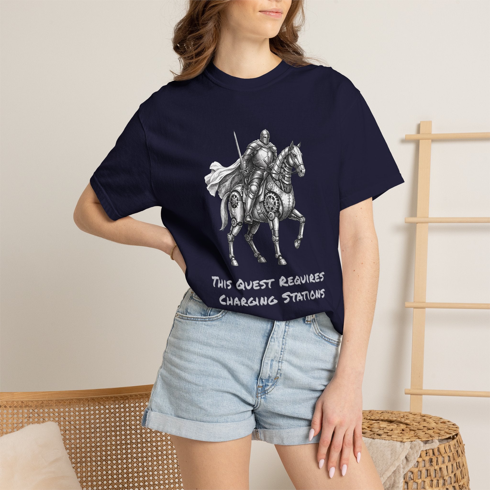 Knight & His Steed T‑Shirt — “This Quest Requires Charging Stations" Tee