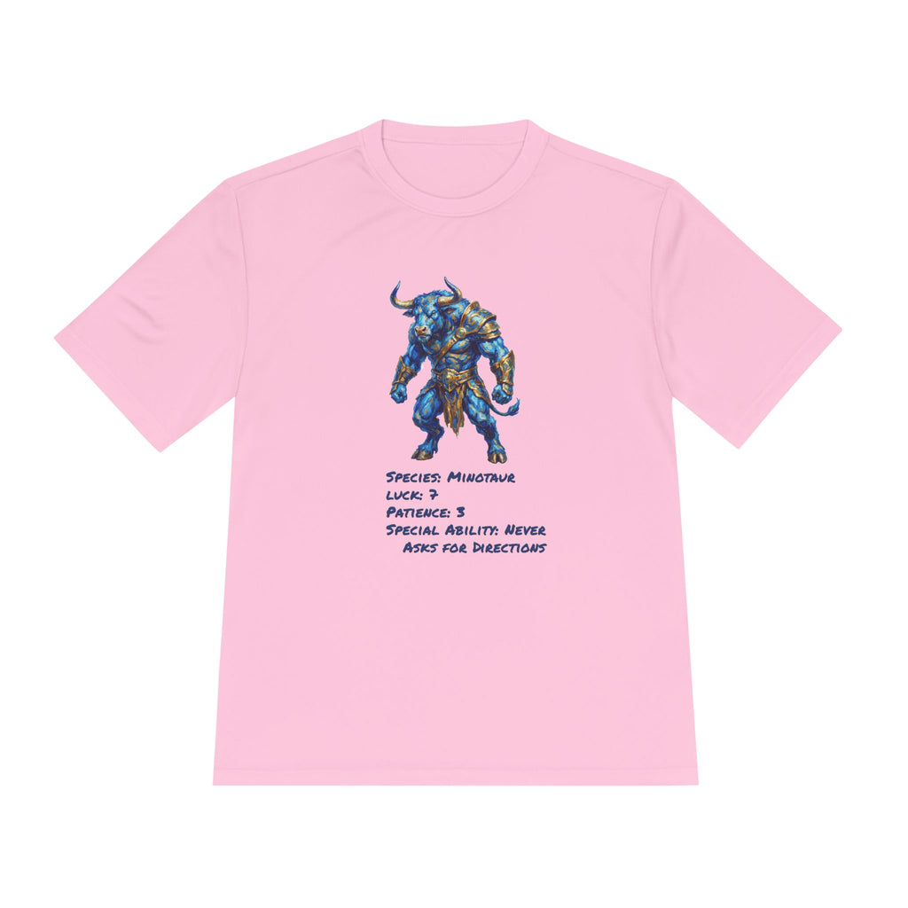 Minotaur RPG Character Moisture Wicking Shirt — "Special Ability: Never Asks for Directions"