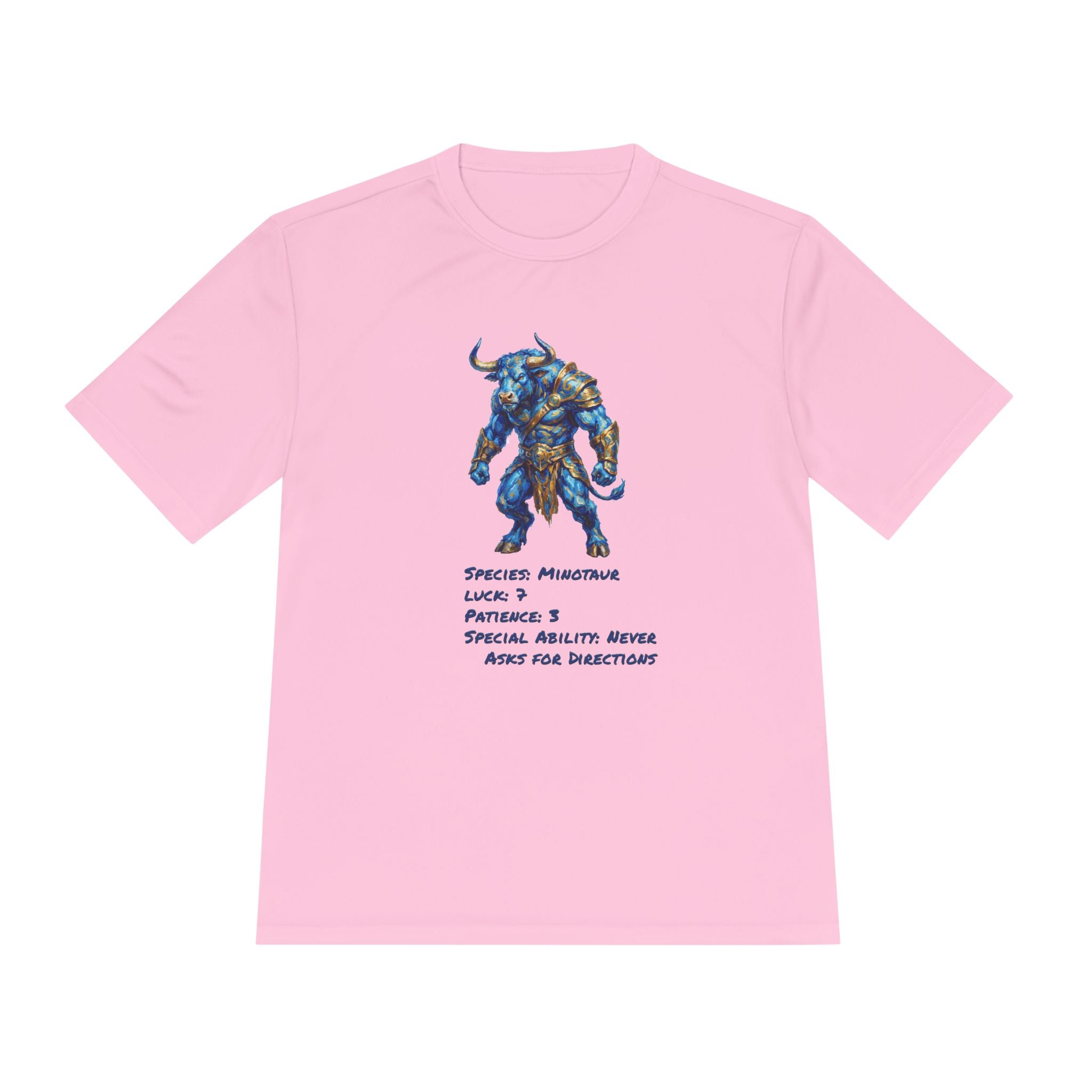 Minotaur RPG Character Moisture Wicking Shirt — "Special Ability: Never Asks for Directions"