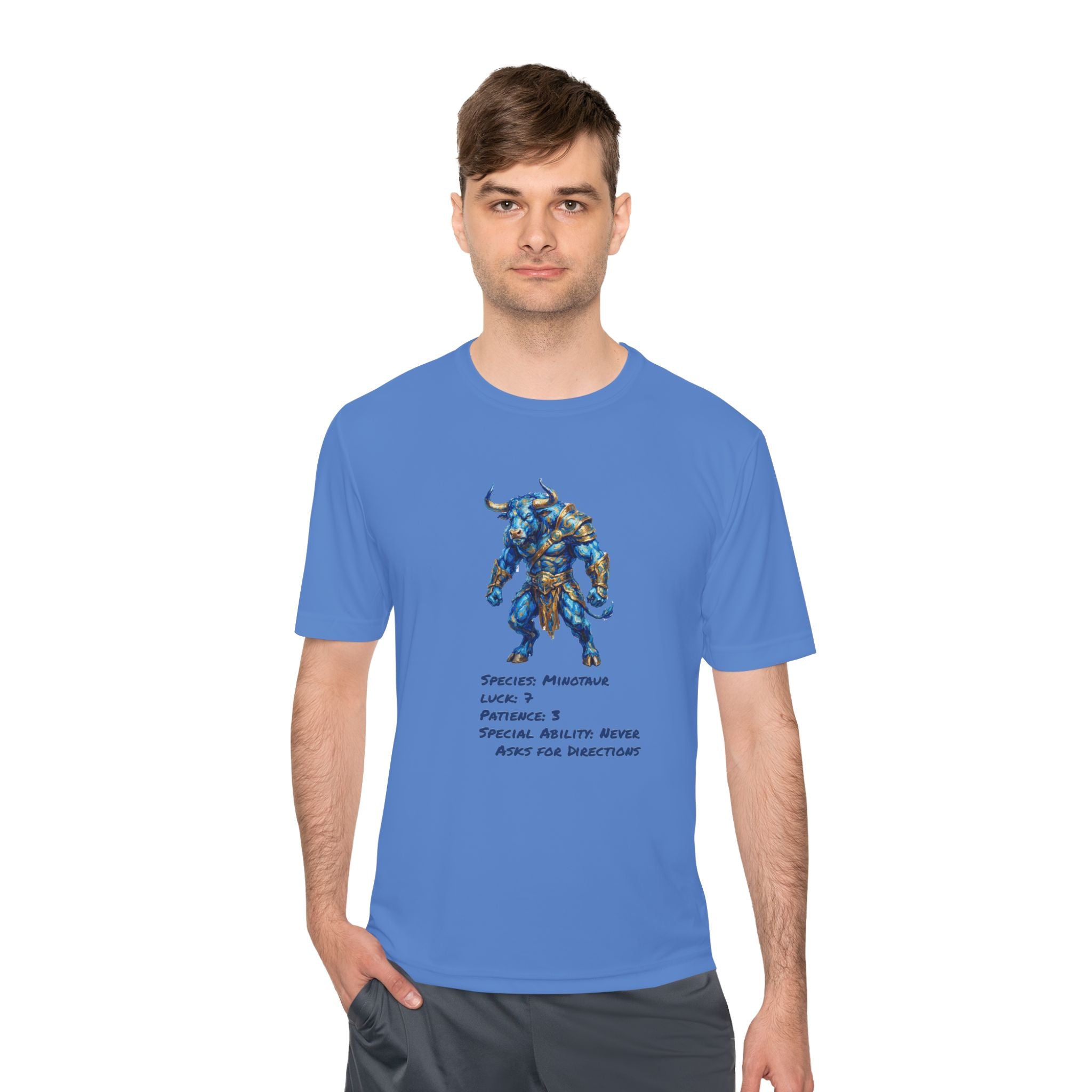 Minotaur RPG Character Moisture Wicking Shirt — "Special Ability: Never Asks for Directions"