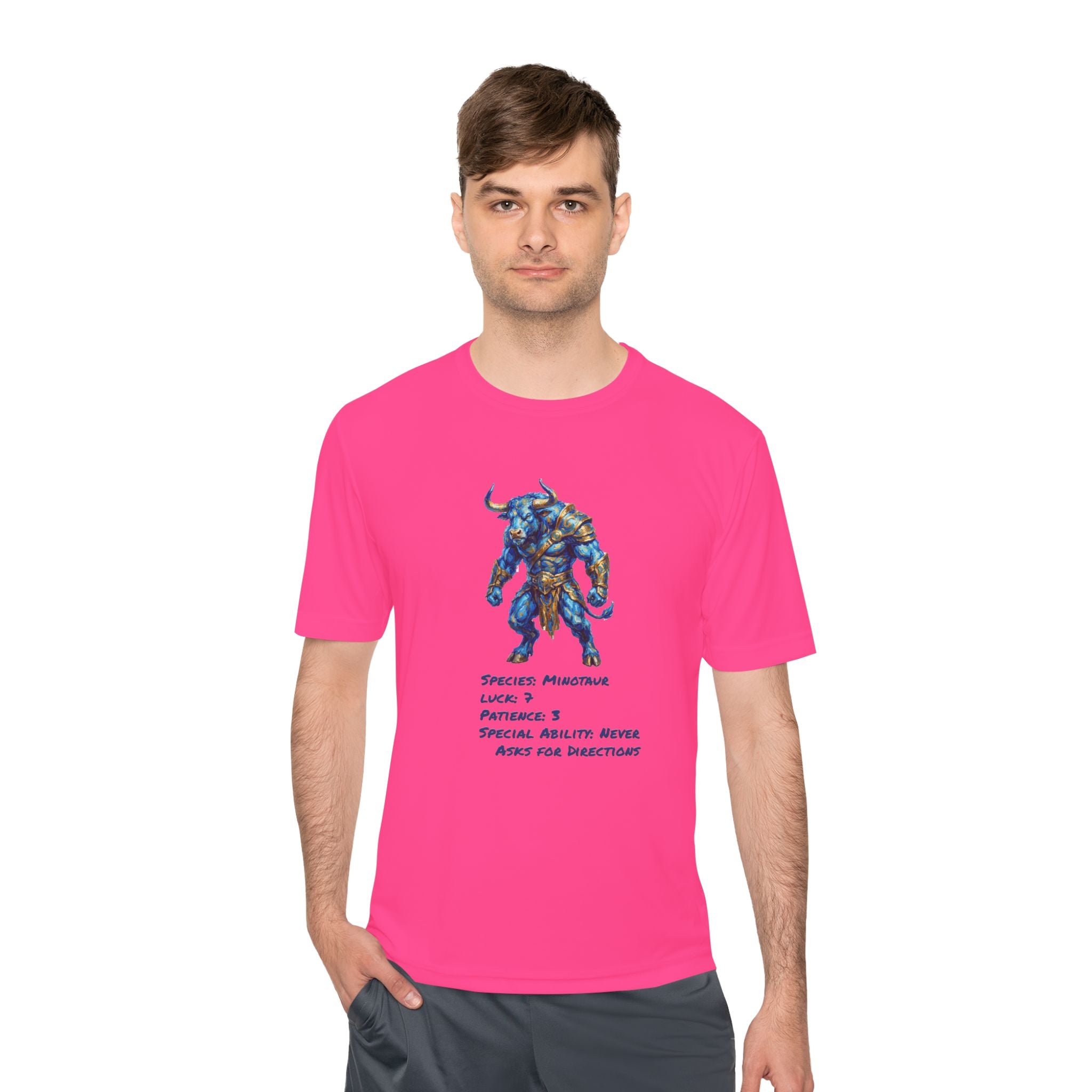 Minotaur RPG Character Moisture Wicking Shirt — "Special Ability: Never Asks for Directions"