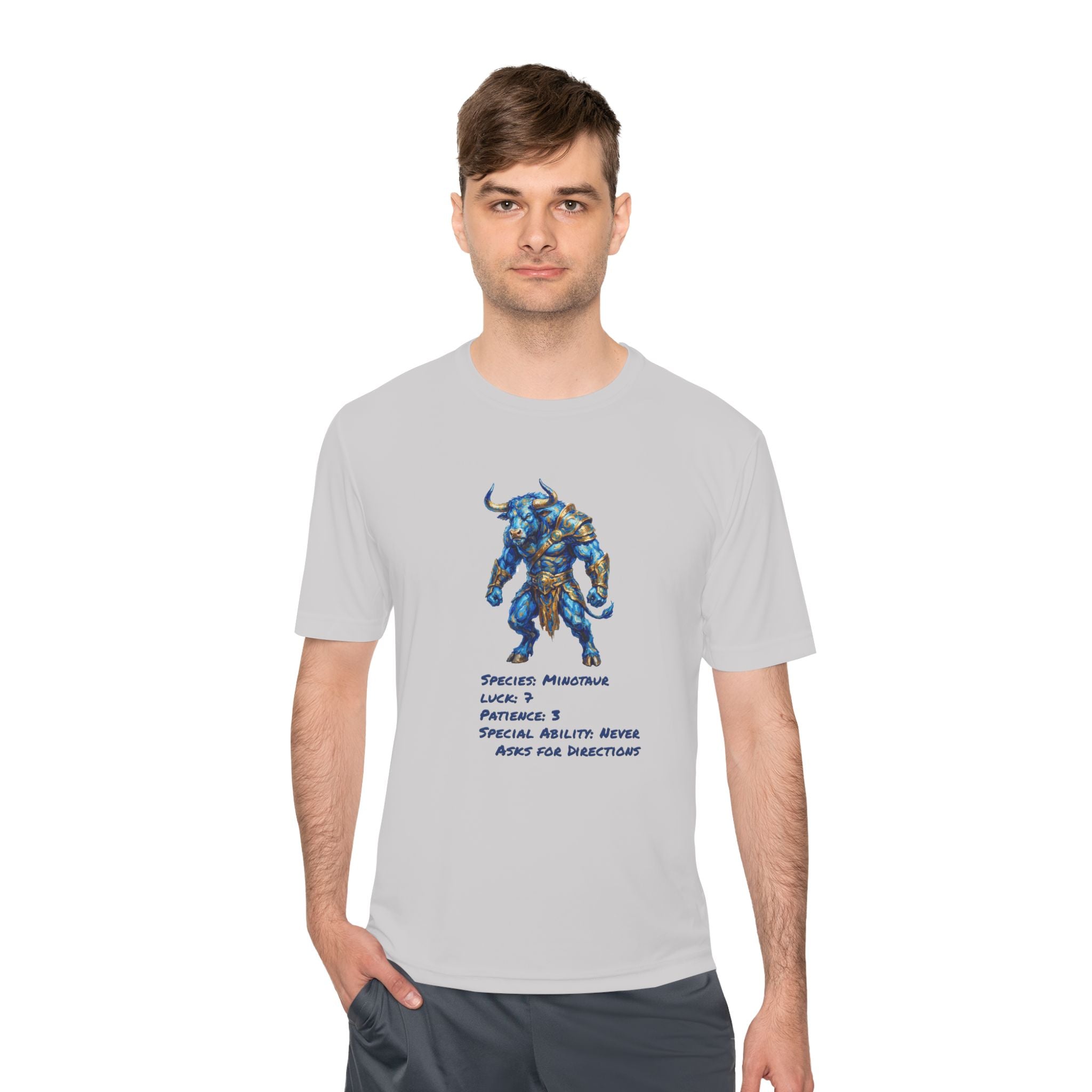 Minotaur RPG Character Moisture Wicking Shirt — "Special Ability: Never Asks for Directions"