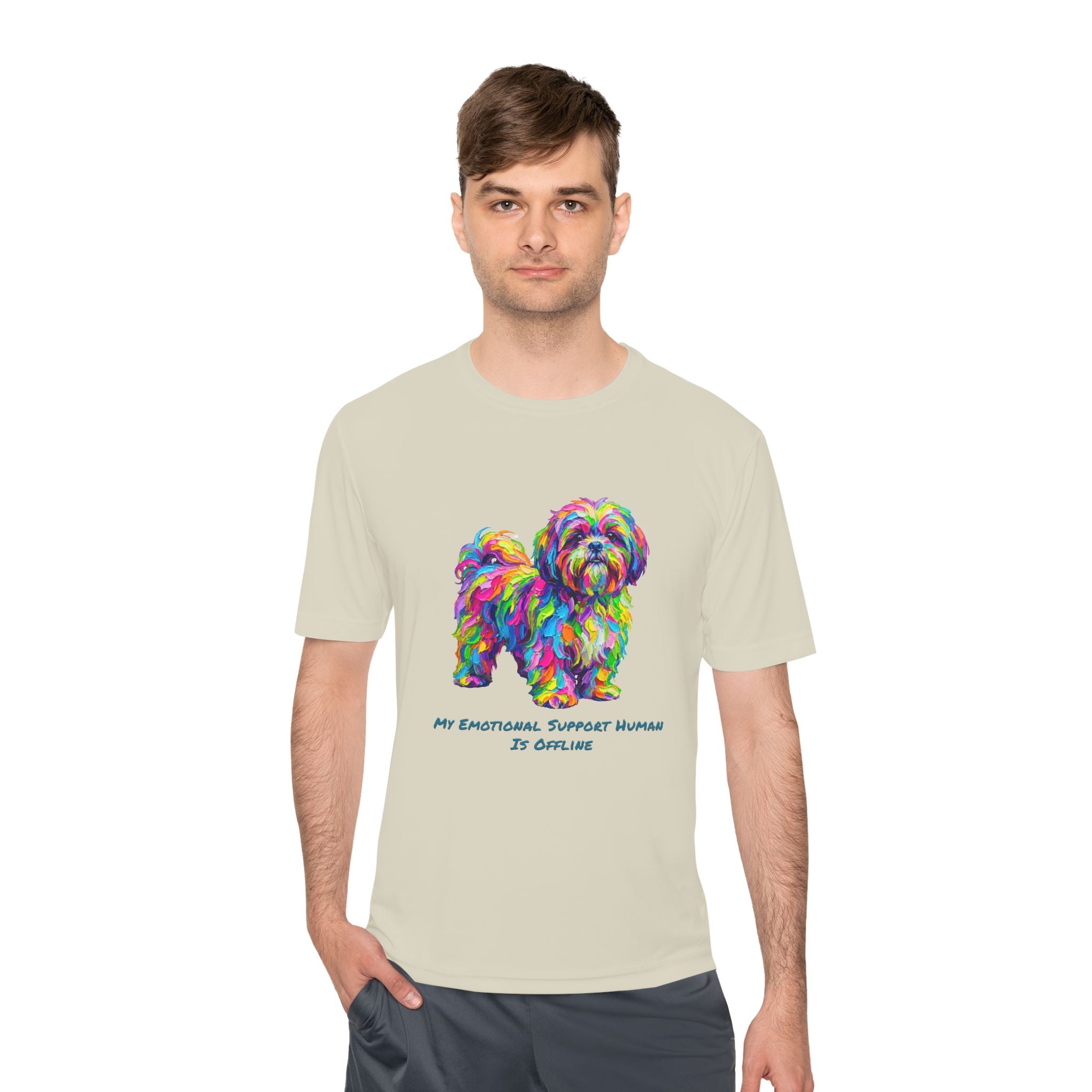 Shih Tzu Performance Shirt — Colorful Dog Graphic Tee (My Emotional Support Human Is Offline)