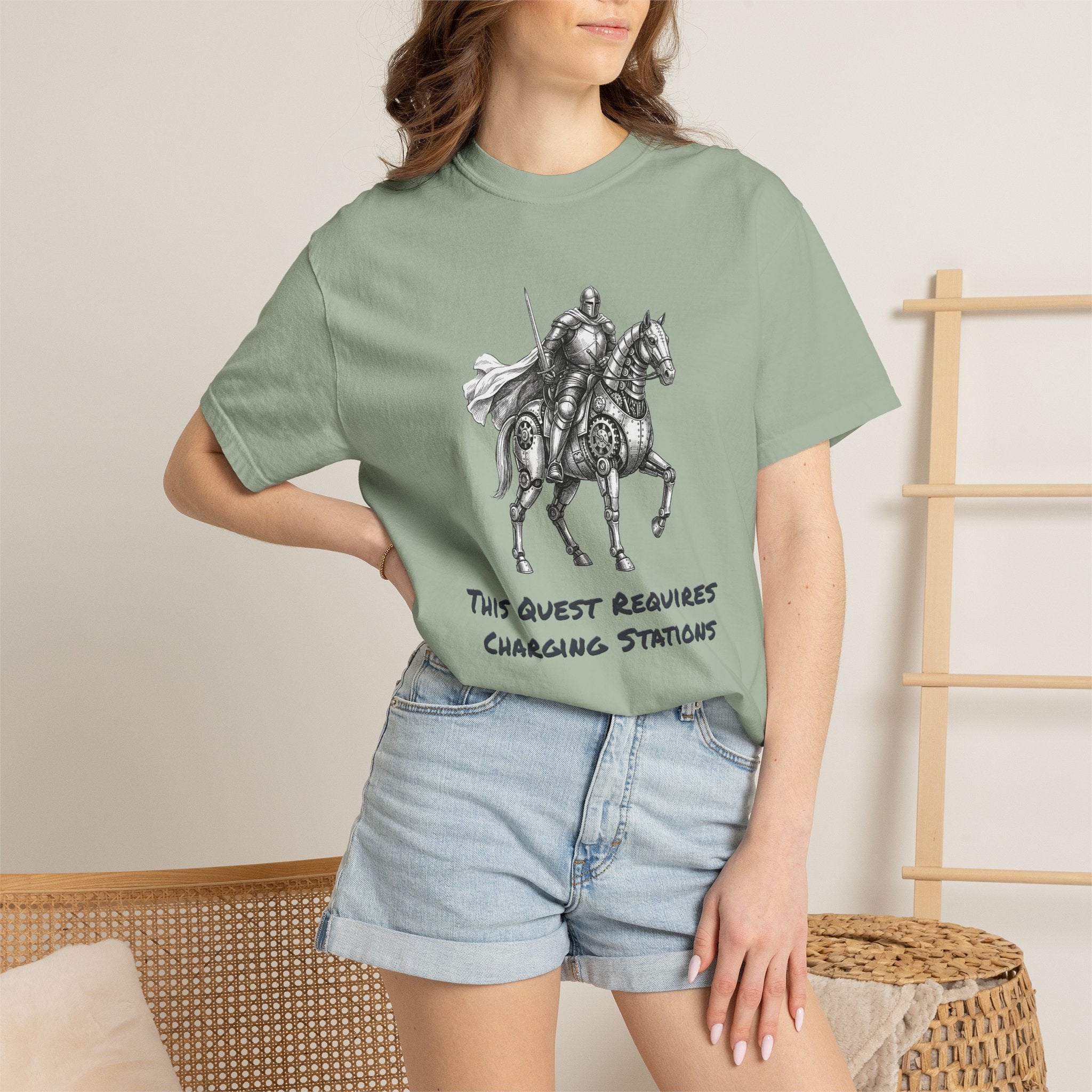 Knight & His Steed T‑Shirt — “This Quest Requires Charging Stations" Tee